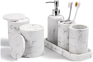6-Piece Bathroom Accessories Set for Modern Bathrooms in Marble White