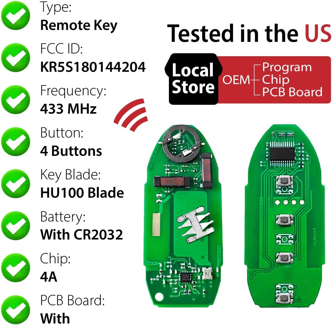 Replacement for 2016 2017 2018 2019 2020 Infiniti Q50 Q60 Key Fob Remote Control KR5S180144204 4 Buttons 433MHz - Image 4