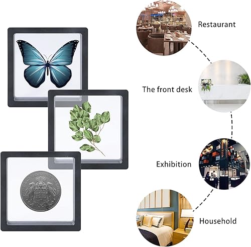Miniatura 7 de Soporte de exhibición de monedas, 10 unidades, marco flotante 3D negro para monedas de desafío, medallones AA, joyas, 4.3 x 4.3 x 0.8 pulgadas
