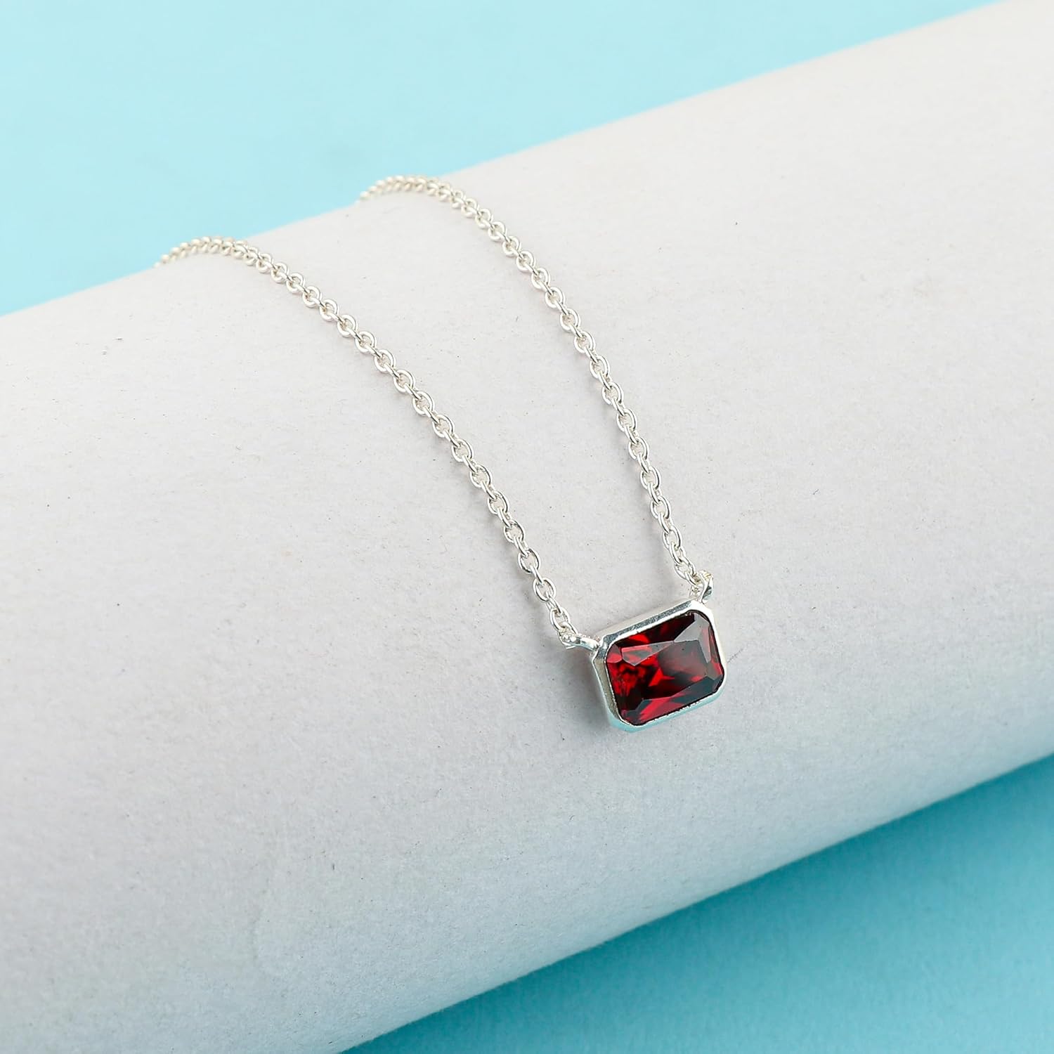 Silver Plated Crystal Pendant Necklace for Women | Rectangular Stone on Elegant Chain | Minimalist Party & Daily Wear Jewelry Gift | Adjustable Chain 16+2 Inch - Image 3