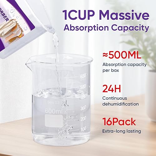 Miniatura 5 de Paquete de 16 absorbentes de humedad, cubo absorbente de humedad de 10.5 onzas, absorbentes de humedad para armario, cubo deshumidificador para