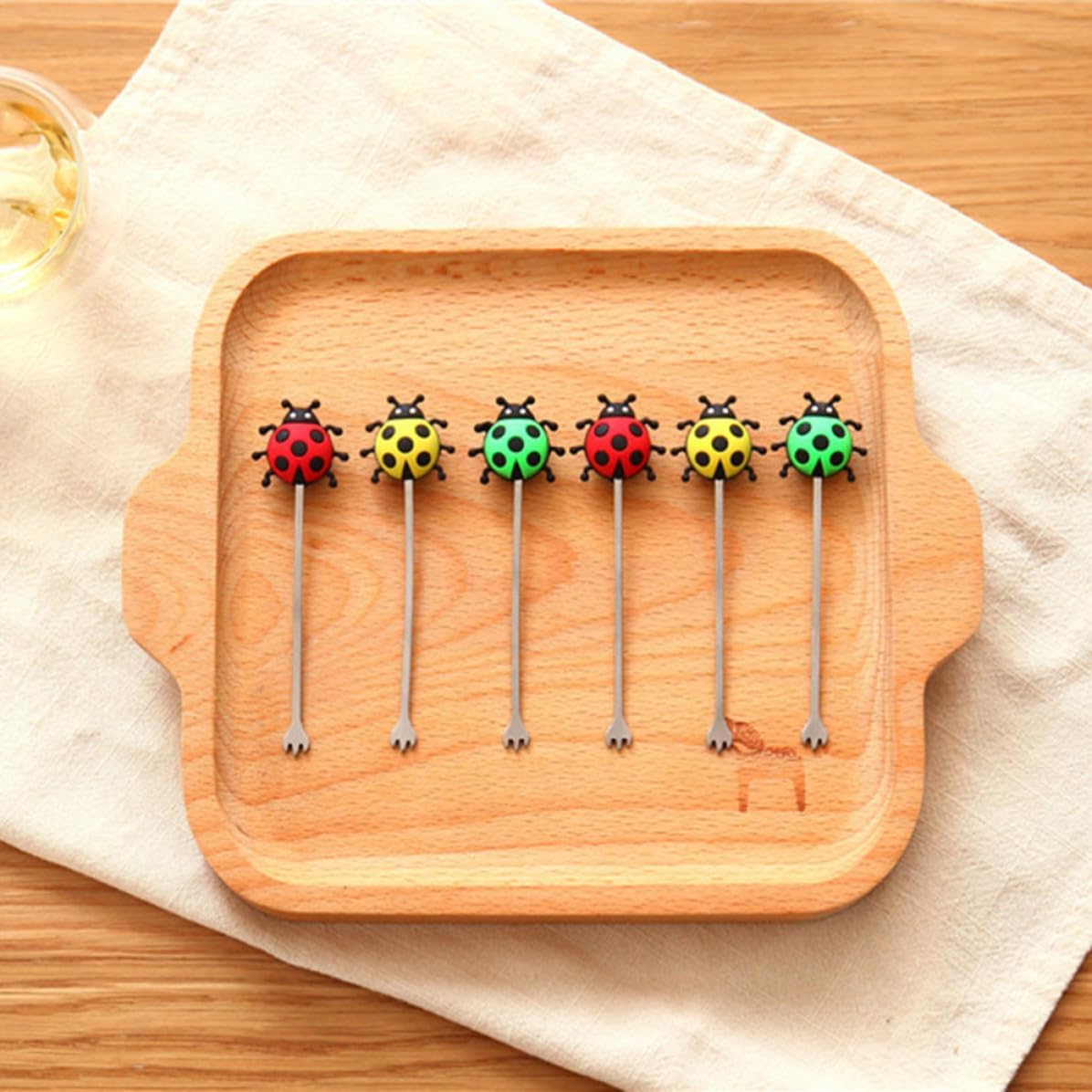Ladybird Fruit Fork with Ceramics Holder Stainless Steel Set 7pcs