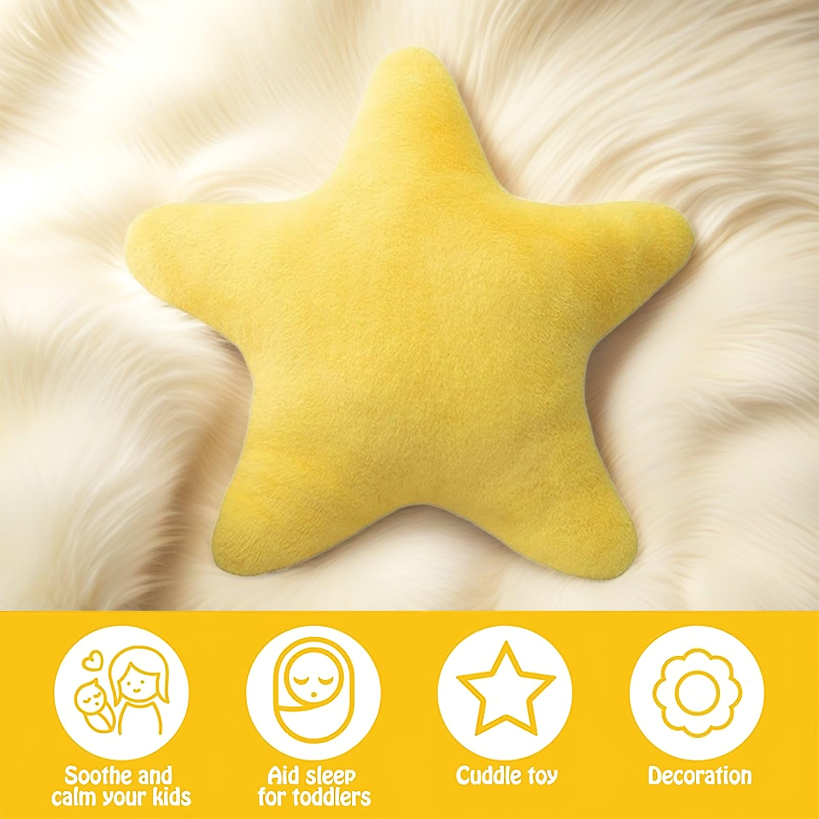 Children's Star Cushion,Soft Fluffy Cushion for Bedroom, Decorative Pillow for Boys & Girls (Yellow, 30cm) for Children & Teens
