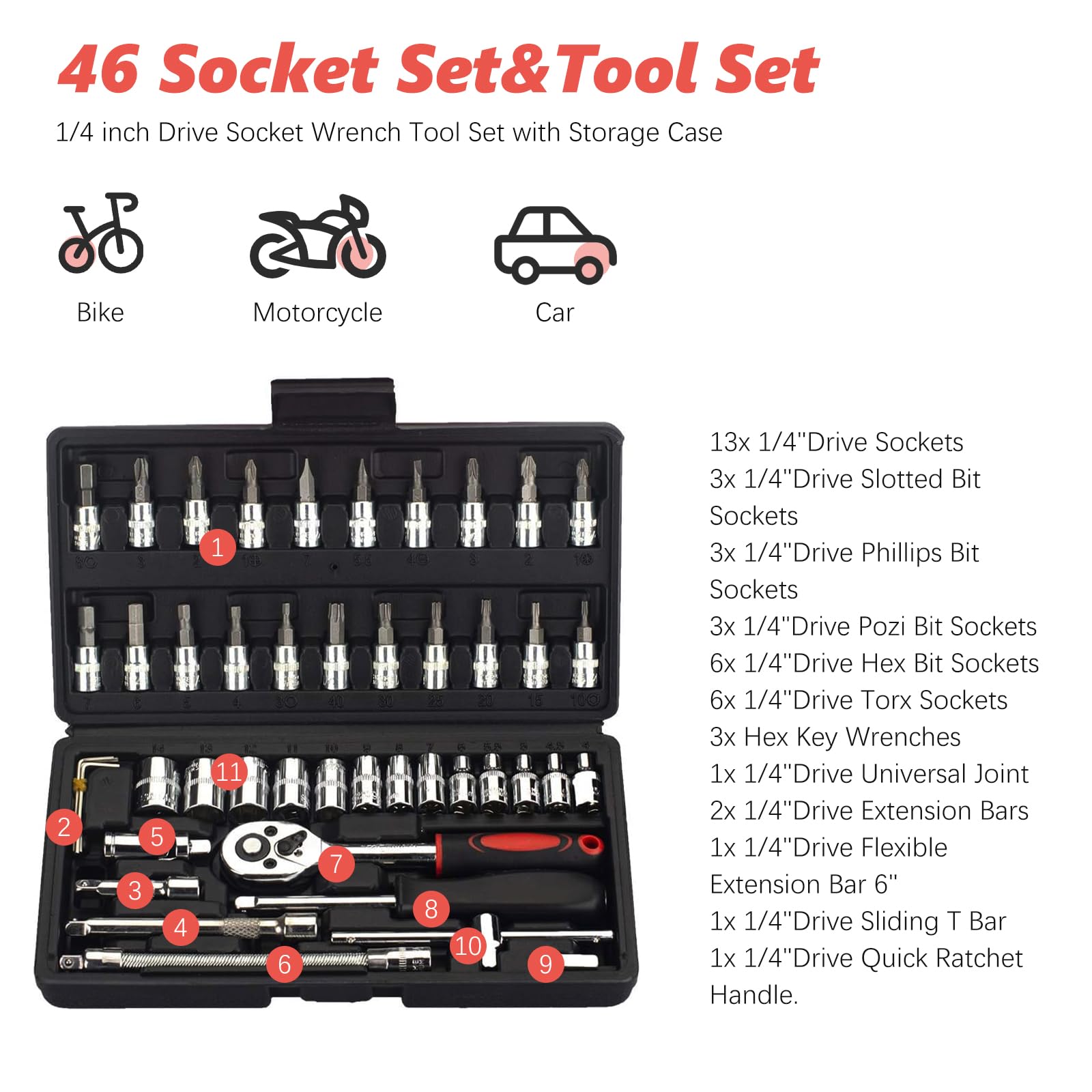 Set Chiavi A Bussola 46 Pezzi 1/4 - Cromo Vanadio - Con Punte PH E PZ Per Fai Da Te - Foto 2