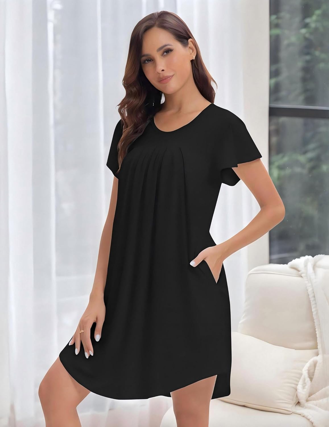 3 Pack Plus Size Nightgowns for Women Pleated Night Gowns Short Sleeve Sleepwear S-XXXL - Image 6