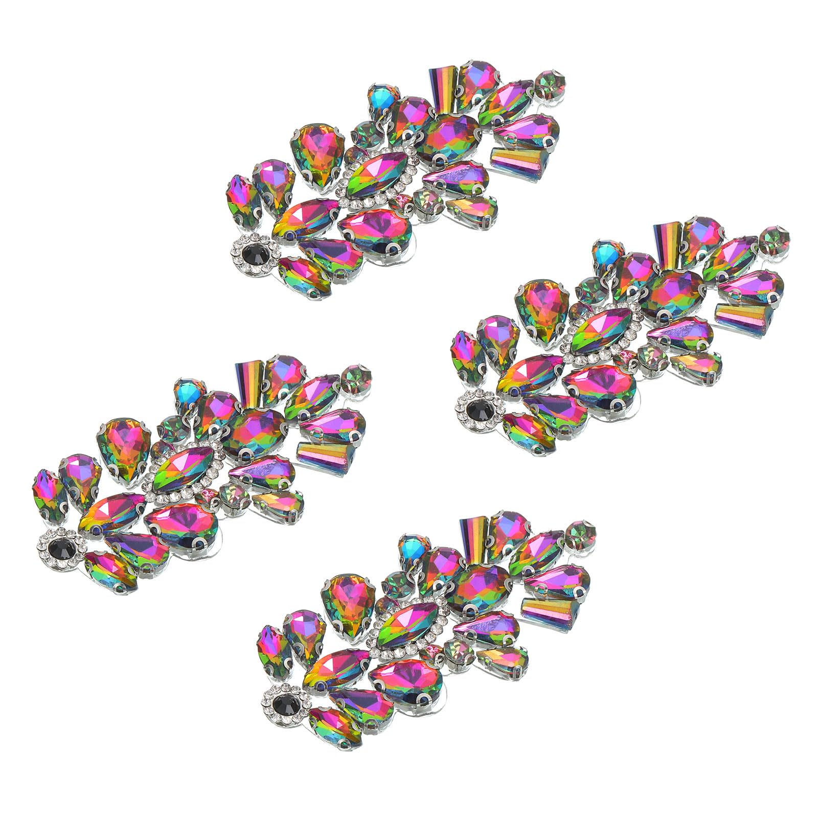 uxcell 4Pcs Rhinestone Crystal Applique, Rhinestone Iron on Patch, Hot Fix Crystal Sewing Applique for Bridal Sash Wedding Dress Shoes Bags,