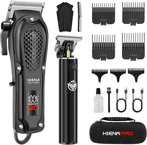 HIENA PRO Kit profesional de cortapelos y recortadores de cabello, cortapelos recargables inalámbricos con pantalla LED, juego de cortadora de pelo