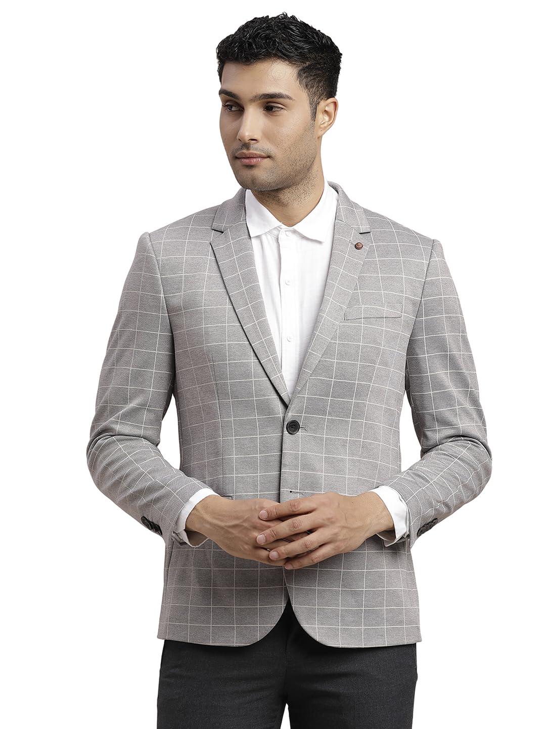 turtle Men Knitted Checkered Heather Grey Blazer-picture-26