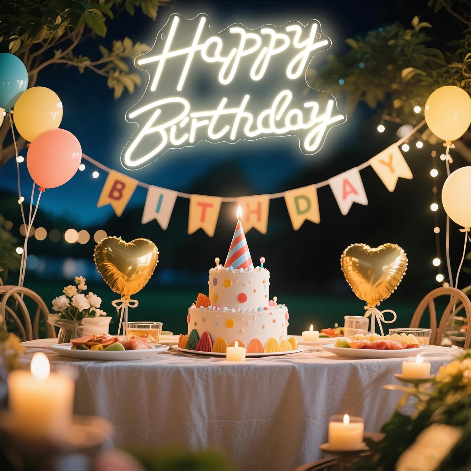 Happy Birthday Neon Signs for Party Decor Dimmable LED Birthday Neon Light for Wall Decor Light Up Happy Led Signs for Backdrop Birthday for Any Ages Bday Celebration, Warm White - Image 2