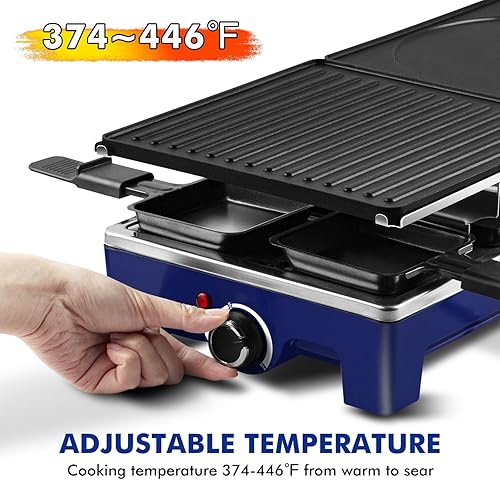 Miniatura 4 de CUSIMAX - Parrilla de mesa Raclette, parrilla de interior de 1500 W, parrilla coreana con 2 platos antiadherentes reversibles 2 en 1, raclette de