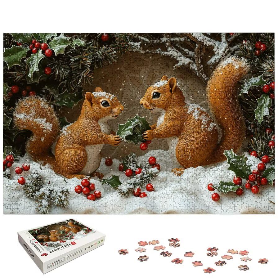 Puzzle 1500 Piezas, Puzzle Ardilla con Caja Regalo, Navidad Puzzles 1500 Piezas Adultos, Medidas: 87 x 57 cm, Rompecabezas Adultos de Madera, Rompecabezas para Decoración Hogar, Regalo Mujer, -5908