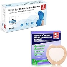 Schneider Blue Vinyl Synthetic Exam Gloves & VitaFoam Silicone Sacrum Foam Dressing 7" x 7"