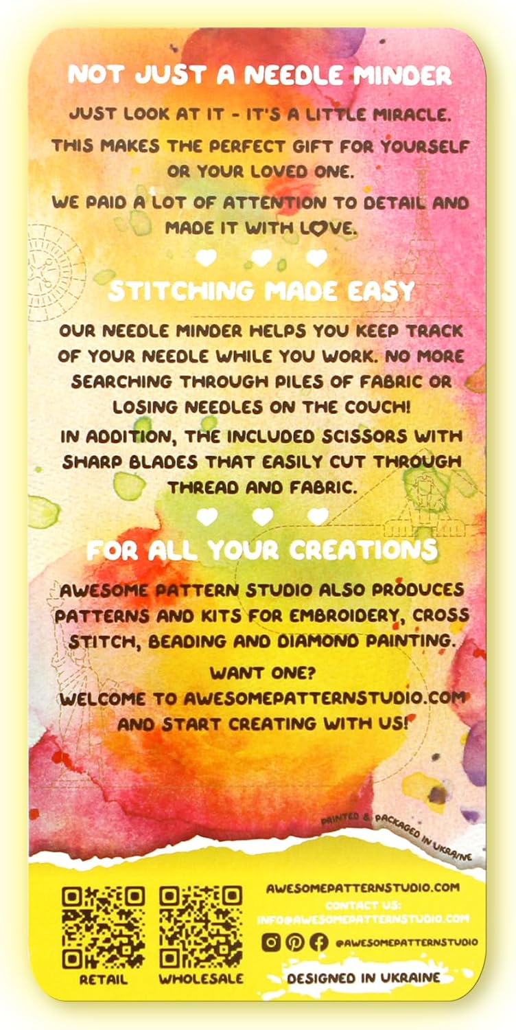 Awesome Pattern Studio Needle Minder Set - Las Vegas Magnetic Needle Minder + 2 Needle Threaders + Crane Scissors. Enamel Pin for Cross Stitch, Embroidery and Craft