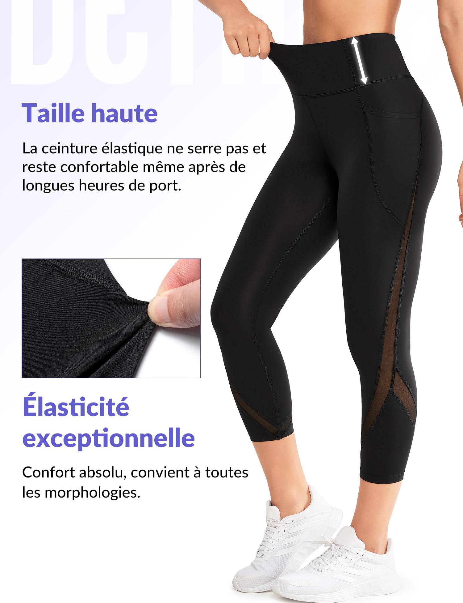 Yvette 3/4 Legging de Sport pour Femme avec Maille Taille Haute | Contrôle du Ventre Opaque,Ne glisse pas