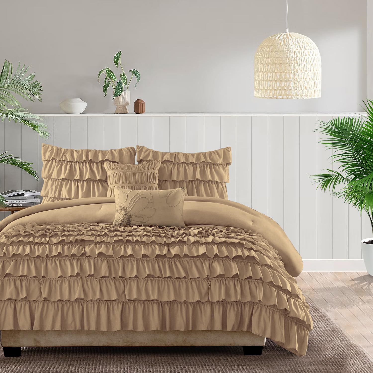 3-Piece Waterfall Ruffle Duvet Cover Set – 550 TC Egyptian Cotton, Zipper Closure, Soft & Elegant Bedding Set - King Size (90" x 104") Inches, (White)