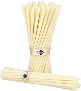Danilovo Thin Taper Beeswax Candles - Honey-Scented, Decorative Candles Ideal for Birthday Decoration or Church Prayers - White Drip Free, Tall & Smokeless Pack of 50 pcs, 7.3 x 0.24 inch