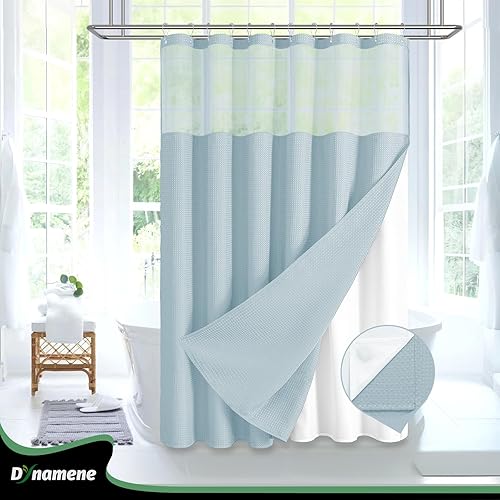 Vista 264 de Dynamene Cortina de ducha larga de tela negra – Cortinas de ducha de tela alta y resistente con textura de gofre, juego de cortina de baño de lujo