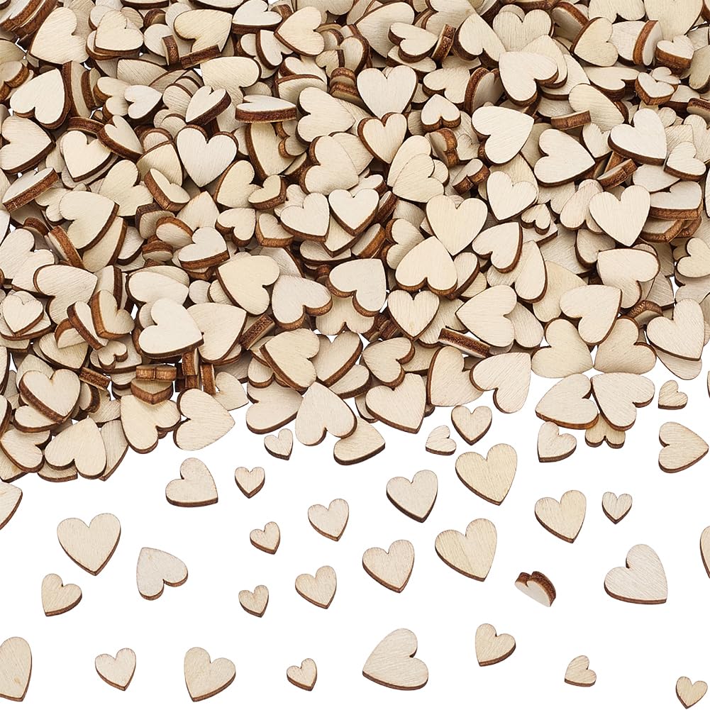 Corazones de madera sin terminar SUNNYCLUE de 1000 piezas mini rebanadas blancas para manualidades