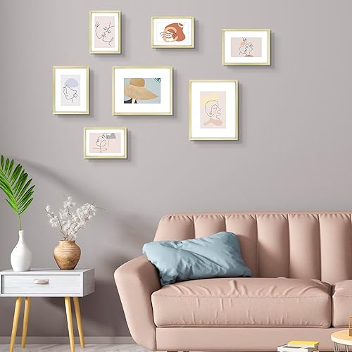 Miniatura 8 de Frametory, Marcos de aluminio de 5 x 7 pulgadas con paspartú marfil para fotosfotos de 4 x 6 pulgadas, cristal real, retratopaisaje, formatos