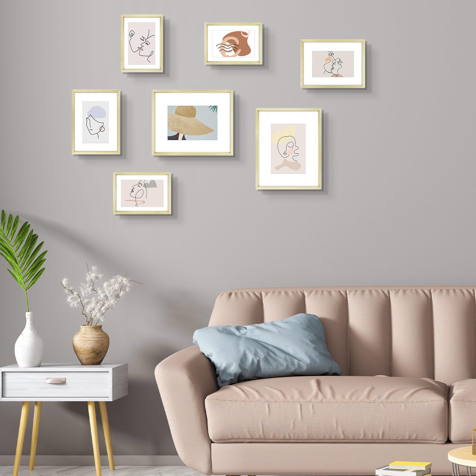 Rahmen aus Aluminium mit elfenbeinfarbenen Matten für 4 x 6 Bilder / Fotos – Tischplatte Display – Echtglas, Schwenkbare Rücken, Staffeleiständer, Hoch- und Querformat – Metallsammlung Modern 5x7 gold