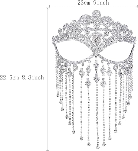Miniatura 8 de CCbodily Máscara facial de diamantes de imitación para mujer, máscara de cadena de cristal con diamantes de imitación para mujer
