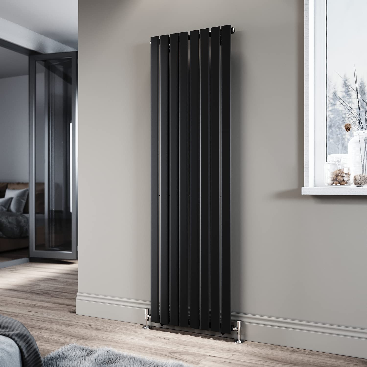 ELEGANT Black Single Panel Radiator 1800 x 544 mm Modern Flat Panel Column Designer Radiator Slim Radiator Tall Upright Central Heating Rad