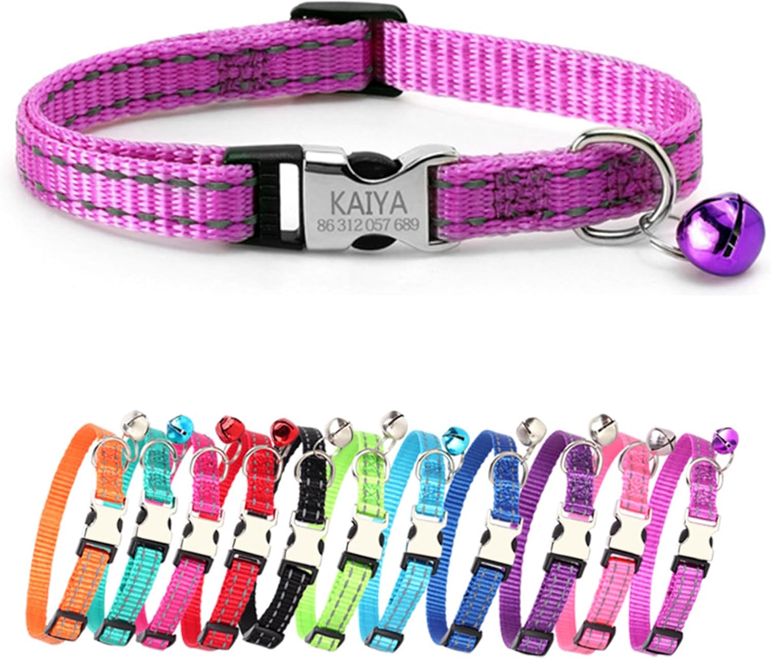 Personalized Embroidered Reflective Cat Collar,Engraved Custom Cat Collar with Name and Phone