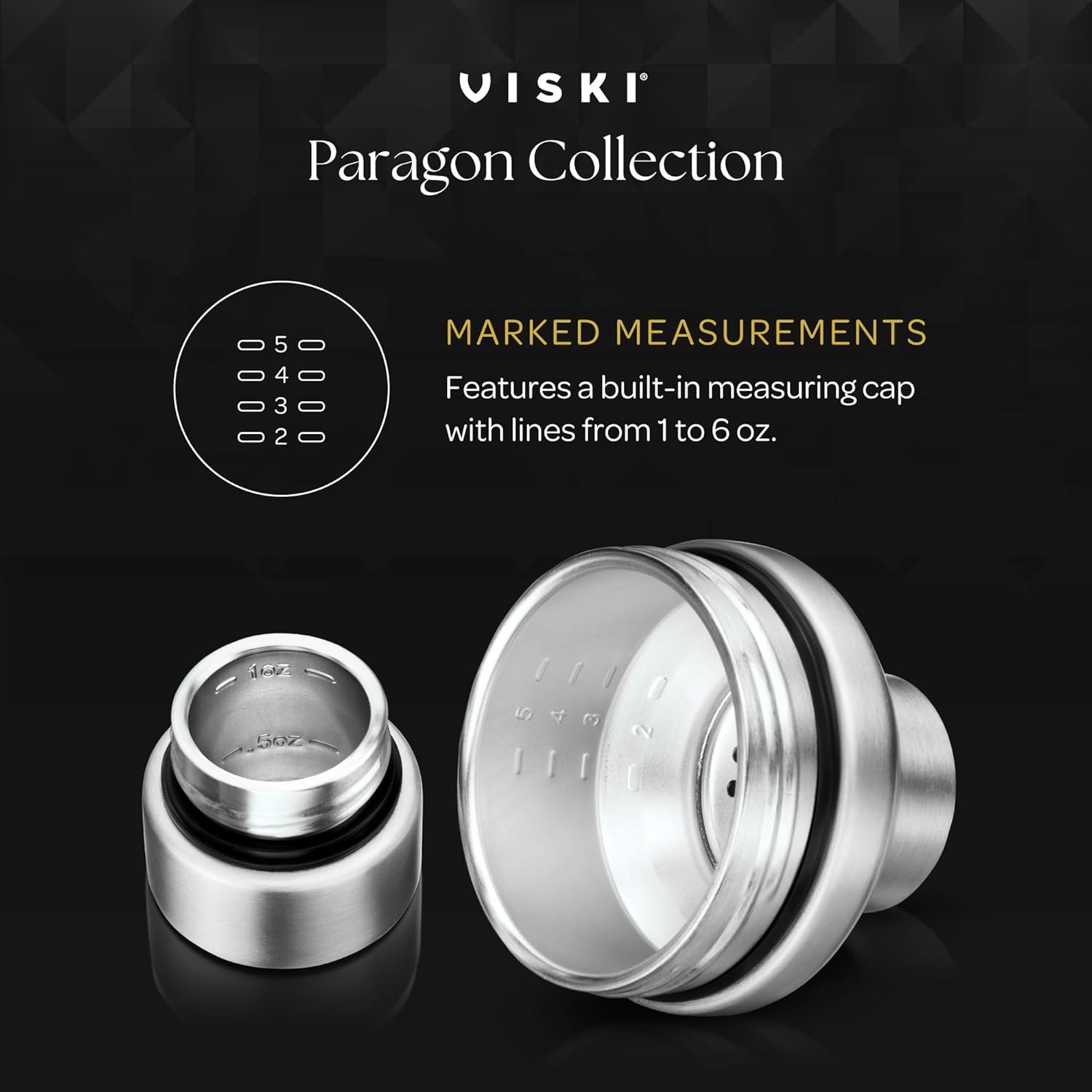 Viski Paragon Stainless Steel Cocktail Shaker, Double-Walled Drink Mixer with Built-in Strainer and Measuring Cap, Perfect for Cocktails, Martini, Mojito, Margarita, 23 oz, Set of 1, Platinum - Image 3
