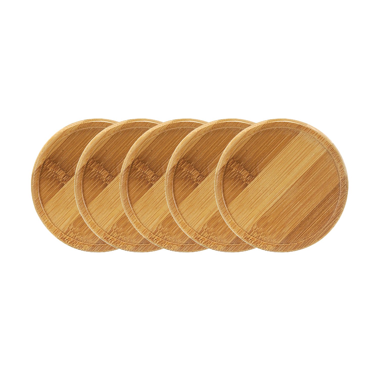 Thirsty Rhino Caban, 5 Piece Round Bamboo Wood Coaster Set with Holder Caddy Gift Box Stand, Bamboo Wood (1 Set, 5 Coasters)