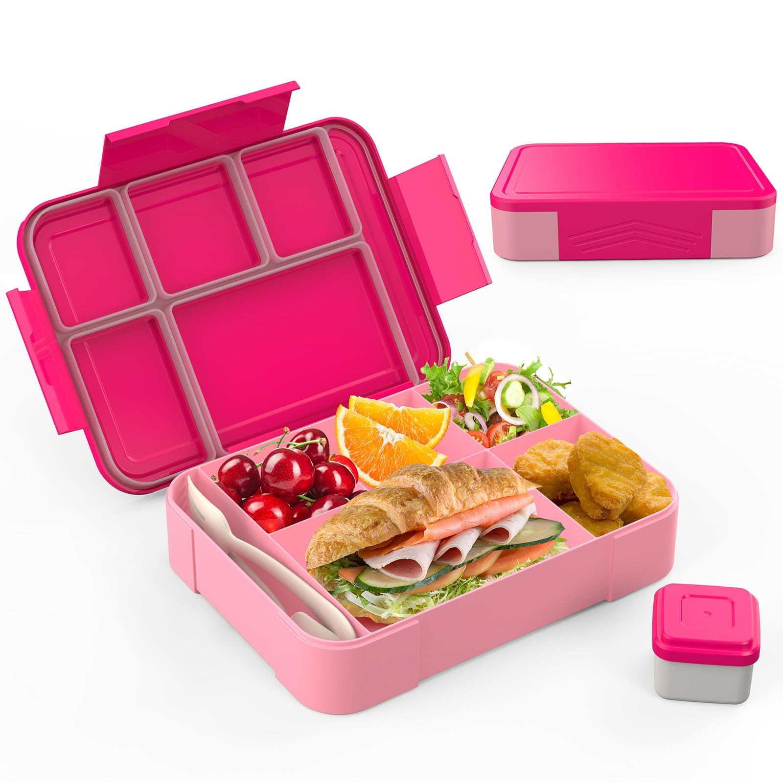 Hap Tim Bento Lunch Box for Kids & Adults, Lunchbox Containers with Tablewares for Boys & Girls, Leakproof, Microwave, Dishwasher, Freezer Safe, Bpa-Free, Pink, (AE1265-PK)