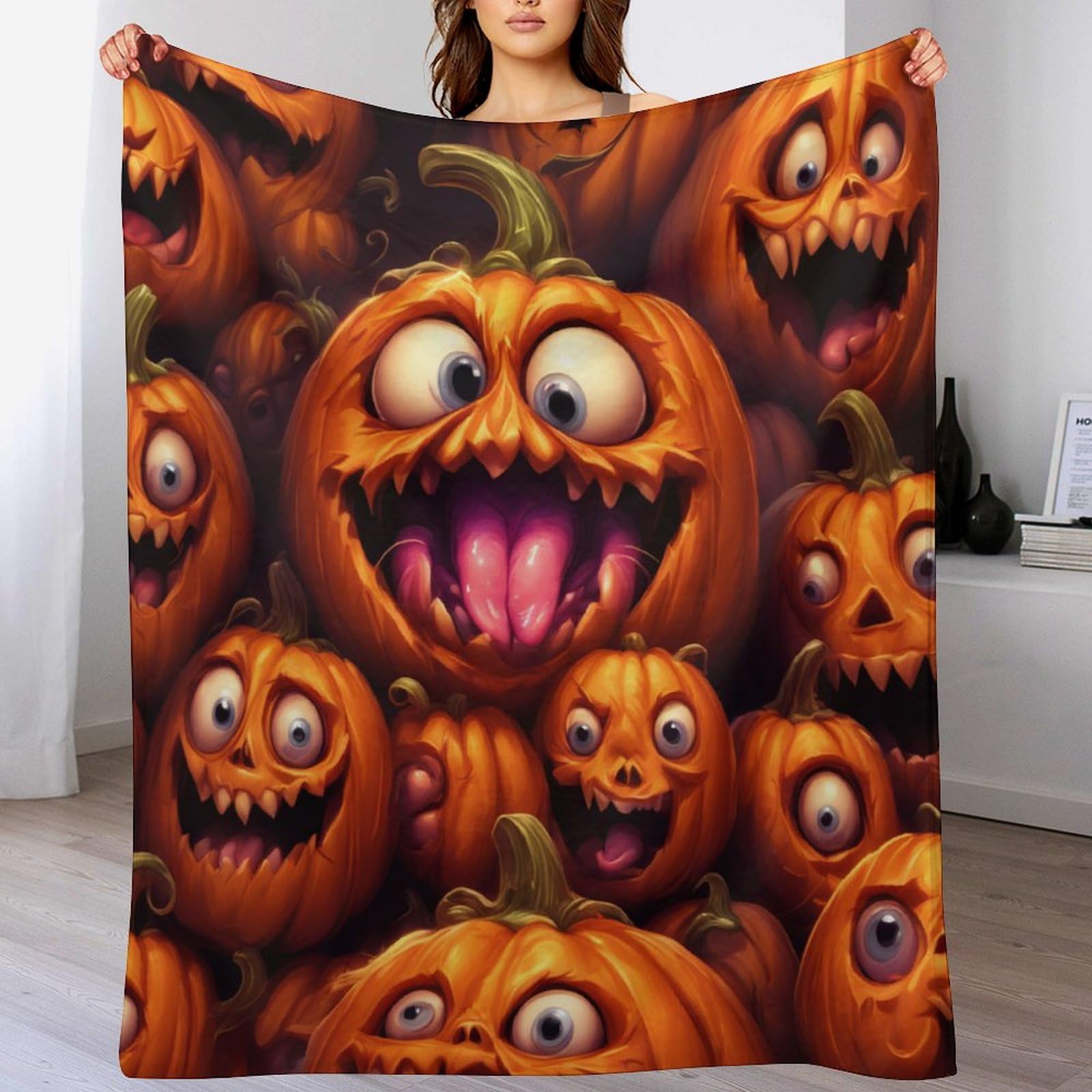 Plaid citrouille d'Halloween en polaire douce pour cocooning sur le canapé du séjour