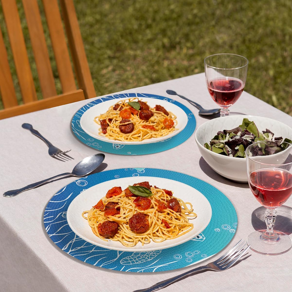 Ocean Sea Animal Turtle Tortoise Round Placemats Set of 6 Woven Braided Place Mat Heat Resistant Washable Table Mats for Dining Table Kitchen, 15 in