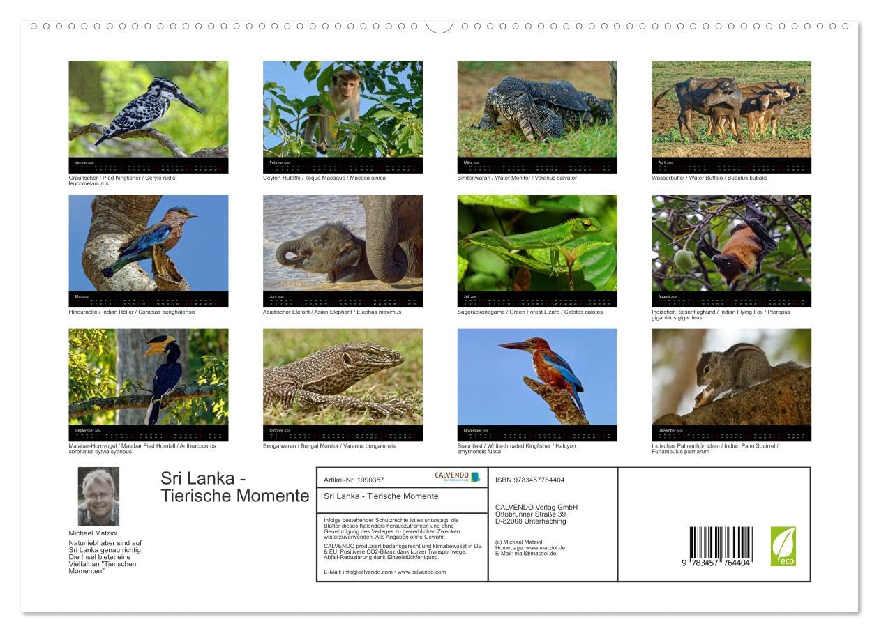 Sri Lanka - Tierische Momente (hochwertiger Premium Wandkalender 2026 DIN A2 quer), Kunstdruck in Hochglanz: Dieser Kalender gibt einen Einblick in die Tierwelt Sri Lankas (CALVENDO Natur)