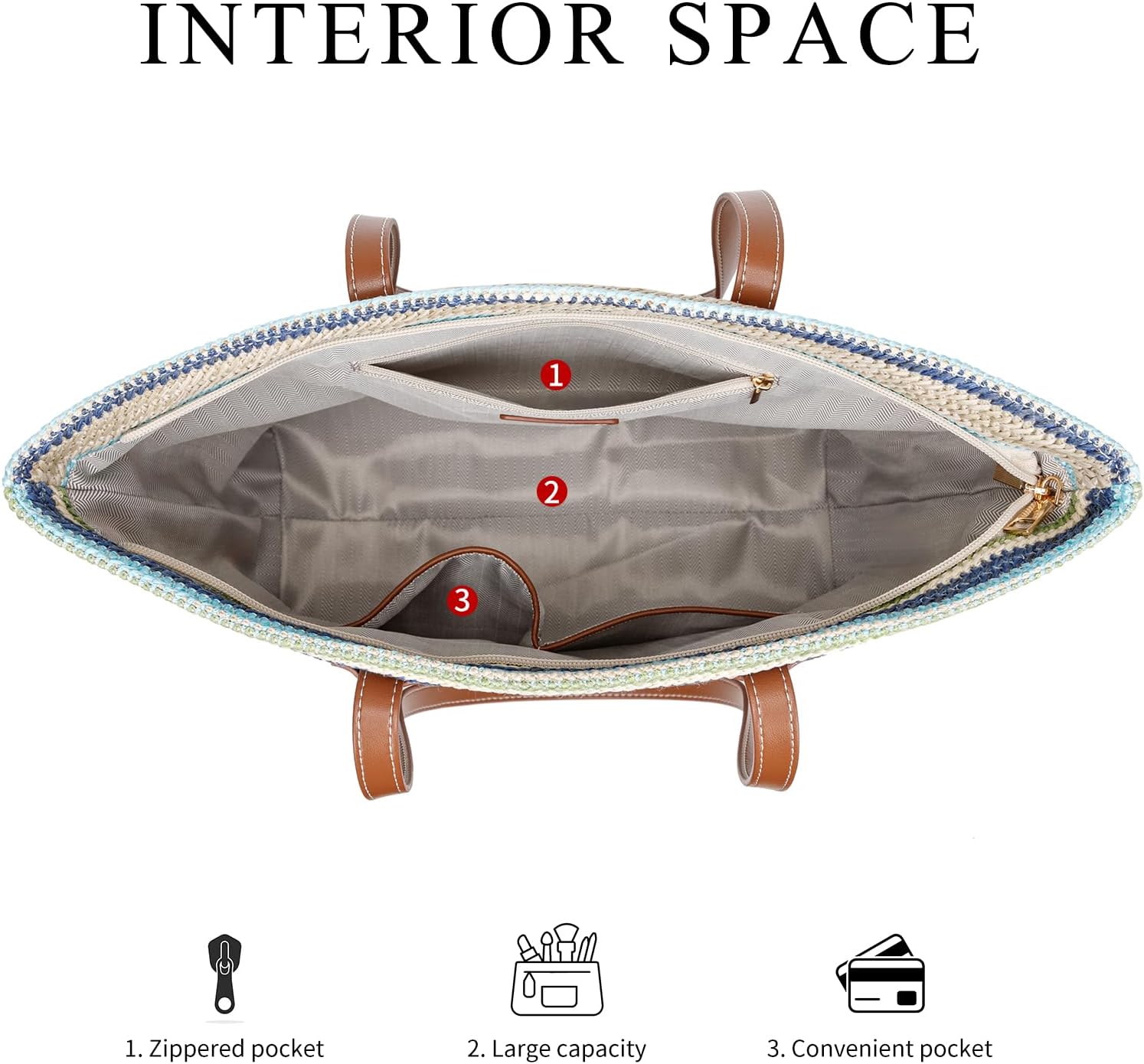 HKCLUF Tote Bag for Women,Woven Shoulder Bag for Woman Vegan Leather Hobo Purse Satchel Handbags With Zipper Pockets - Image 4