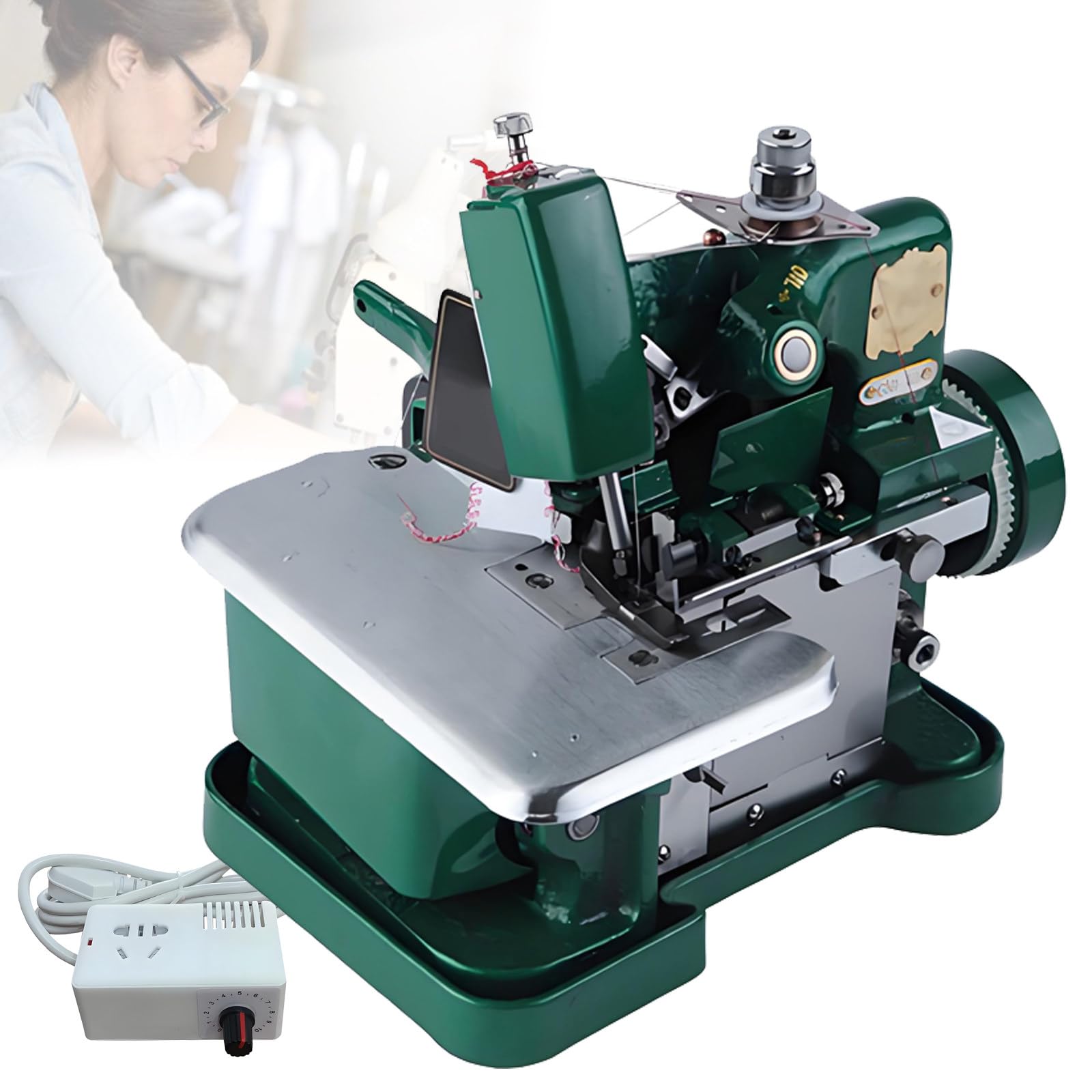 Máquina overlock eléctrica Profesional de 3 Hilos con Kit de Accesorios, 3000 Puntadas/Minuto y regulador de Velocidad, Máquina overlock con Marco metálico para algodón, Seda y Mezclilla