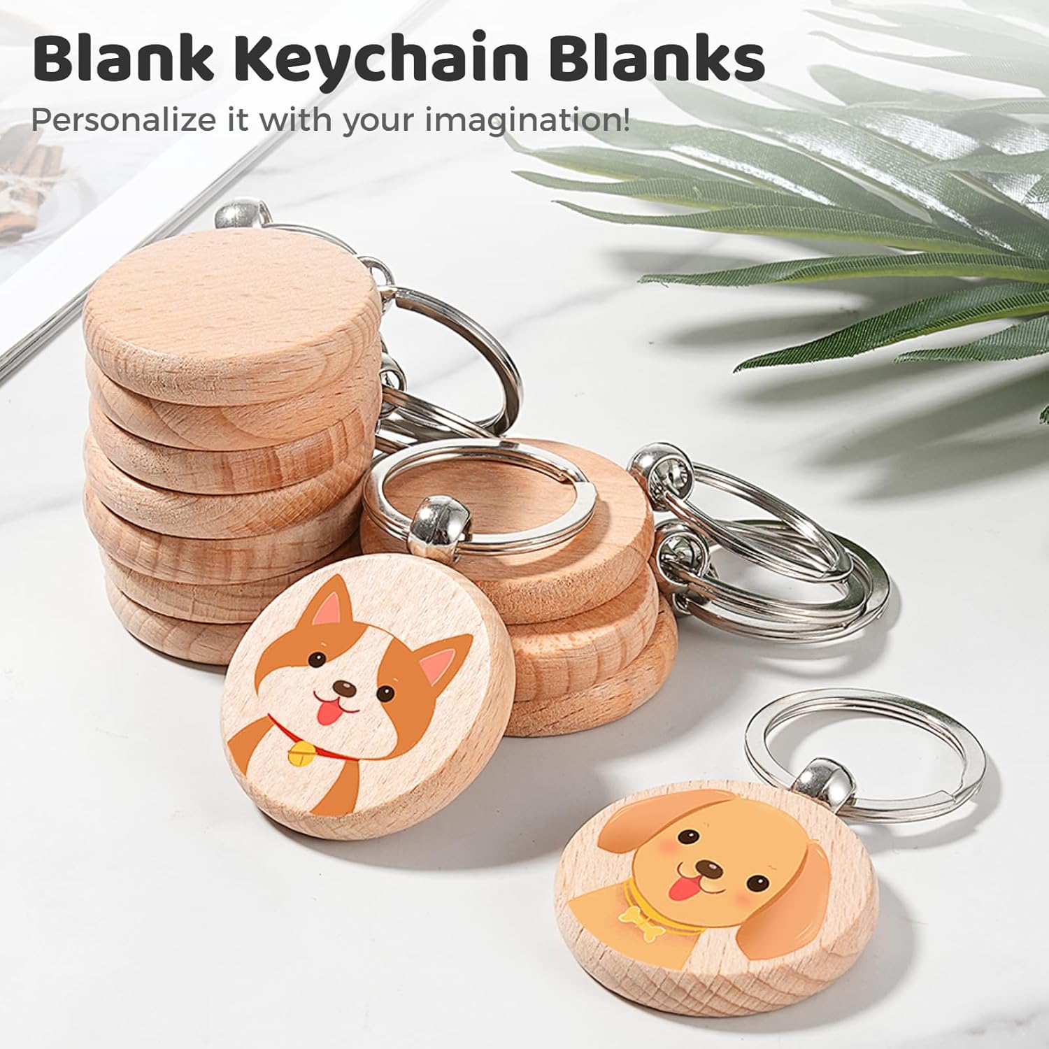 BATTIPAW Blank Wooden Keychain Blanks for Personalized DIY Crafts, Round Wood Keyring Blanks for DIY Key Chains,Wall Hangings,Pet Tags - Image 4