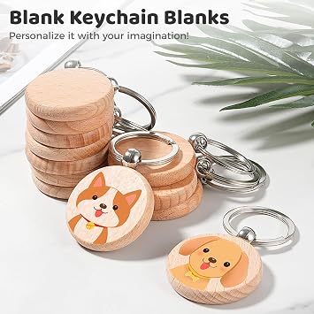 100Pcs Wooden Keychain Blanks,Round Wood Tags Finely Polished, Blank Wood Keyrings for Personalized DIY Crafts, Christmas Pendants, Wall Hangings, Bag Decorations, Pet Tags