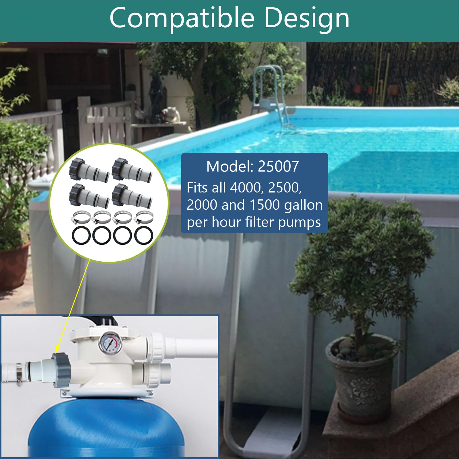 Adaptador de manguera de piscina de 1 1/4 a 1 1/2 de repuesto con collar para juego de piscina, accesorios de piscina, paquete de 4