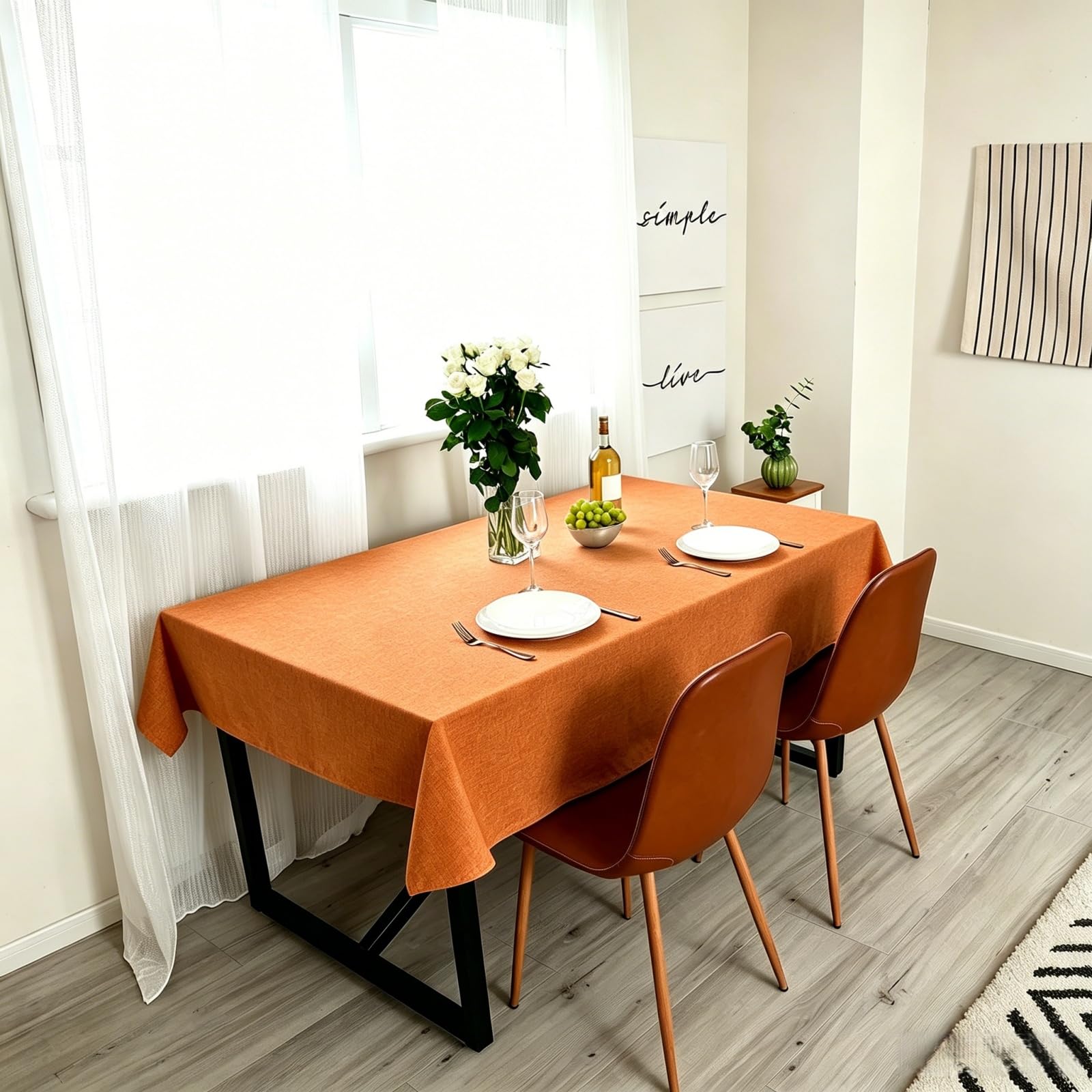 LIHUANE Rectangle Tablecloth 115 x 230 cm Wipeable Water Resistant Table Cloths Wipe Clean Washable Polyester for Kitchen Outdoor Garden Table, Orange