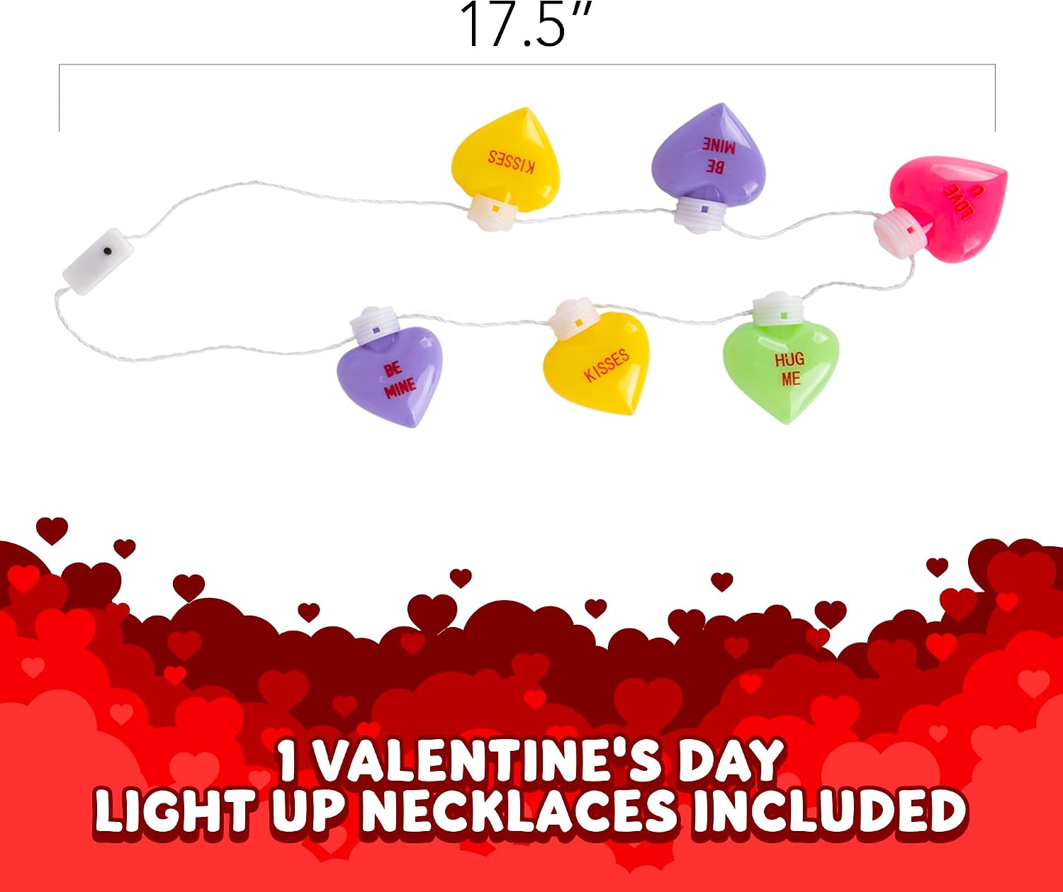 ArtCreativity Valentines Light Up Necklace - Jumbo Heart Necklace with Cute Sayings - Lights Up in Multiple Colors - Heart Shaped LED Necklace for Girls and Boys - Valentines Gifts for Kids