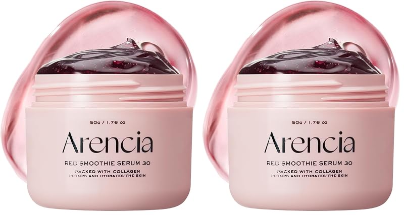 Sérum máscara facial Overnight Red Smoothie ARENCIA com niacinamida, peptídeo, vitamina E e colágeno vermelho 30% — Pacote com 2