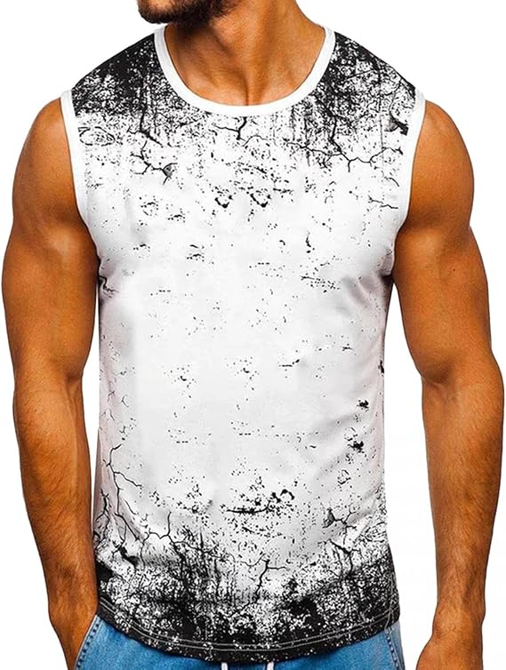 Amazon Vigerkar メンズ タンクトップ ロング丈 ノースリーブ フィットネスtシャツ 筋トレ スポーツインナー 袖なし スポーツウェア ボディビル 吸汗速乾 柄 プリント インナー 肌着 プルオーバーッ マッスルフィット タンクトップ 通販