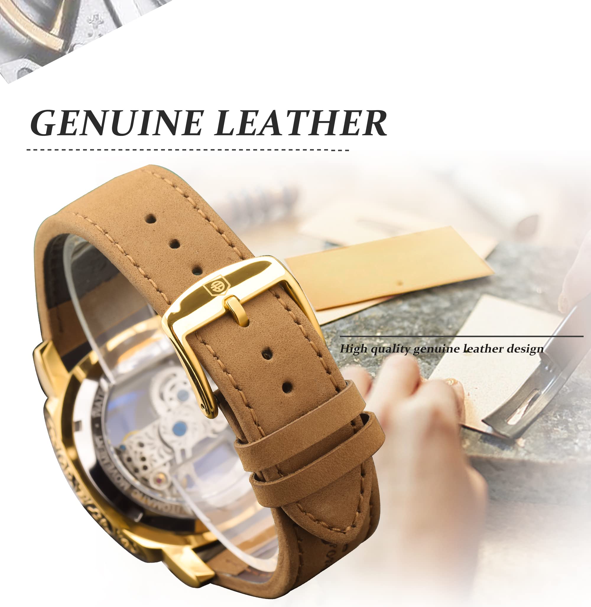 FORSINING Relojes de pulsera para hombre, diseño clásico de esqueleto cuadrado transparente, automático, mecánico, de cuero, luminoso, resistente al agua