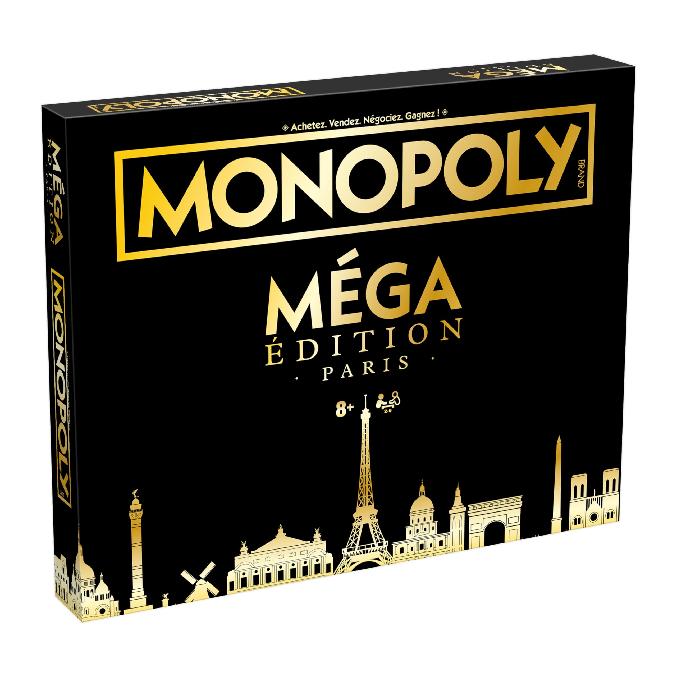 Winning Moves Monopoly Mega Paris Gold en français - Édition de Luxe Jeu de société 8 Ans + emblématique - Jeu de Plateau pour 2 à 6 Joueurs