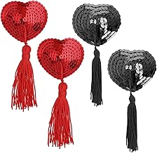 KARELLS Copricapezzoli Adesivi per Capezzoli, 2 Paia di Copri Capezzoli Donna Sexy Riutilizzabili, Copricapezzoli con Nappa, Glitter Copricapezzoli Reggiseni, per Sccessori per Feste di Coppia