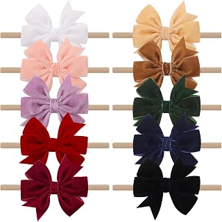 jollybows 10PCS Velvet Bow Headbands for Baby Girls Elastic Newborns Bows