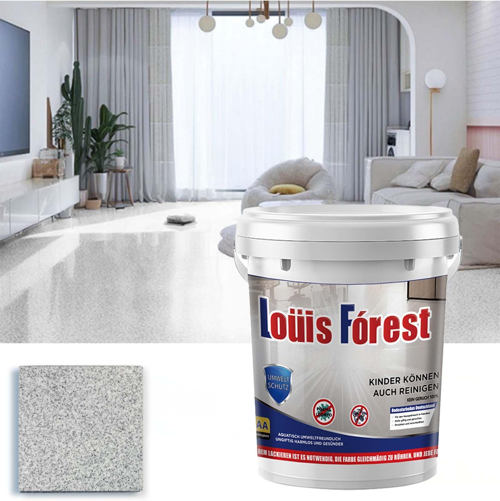 1KG Louis Forest Epoxy Floor Paint, Non-Slip, Waterproof, Odorless Floor Coating with Marble Effect (High-Gloss Finish), Louis Forest Waterproof Paint (Grey)