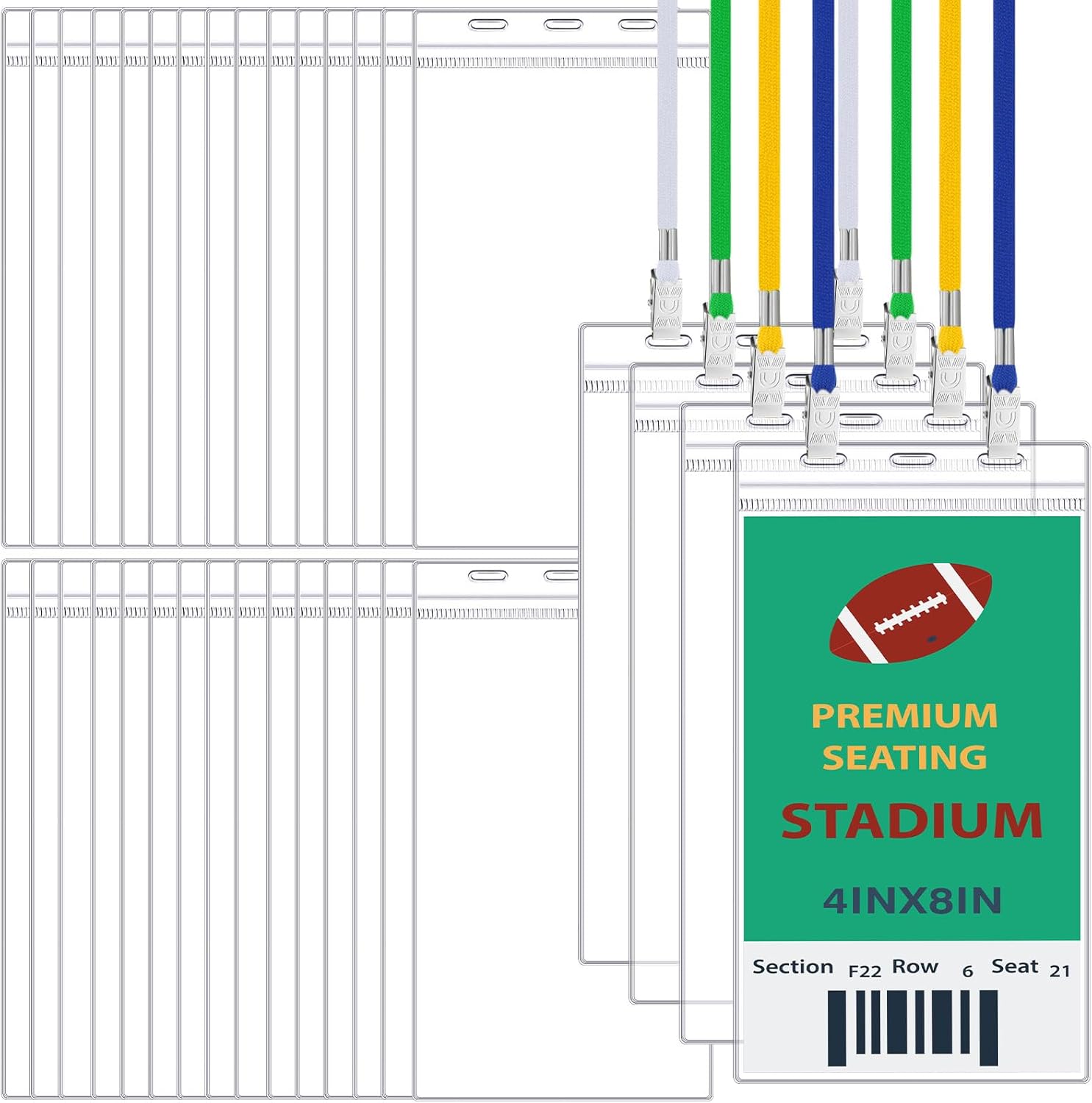 Patelai 120 Pcs Extra Large 4 x 8 Inch ID Badge Holders with Lanyard Bulk Clear Ticket Event Credential Badge Holders Waterproof ID Protector Sleeves for School Office Sporting Events Concert