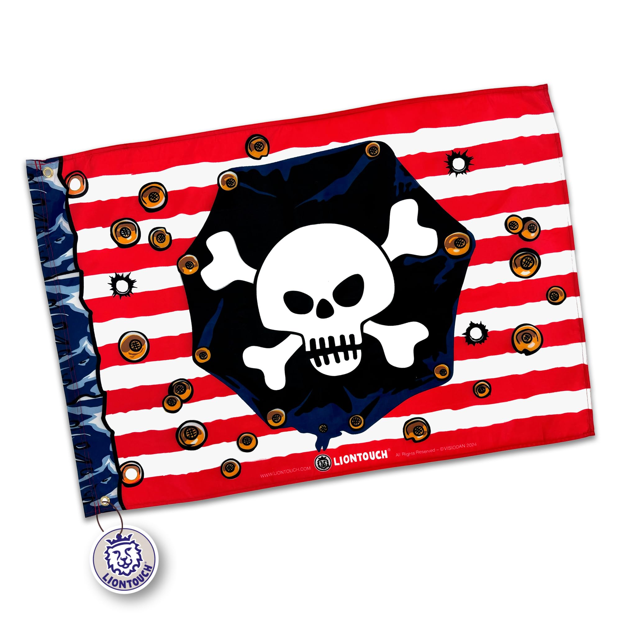 Liontouch Pirate Flag - Captain Red Stripe - 100 x 70 cm | Children's Toy for Indoor & Outdoor Pretend Play with Red & White Stripes & Skull | Kids Adventure Accessory for Sailing the Caribbean