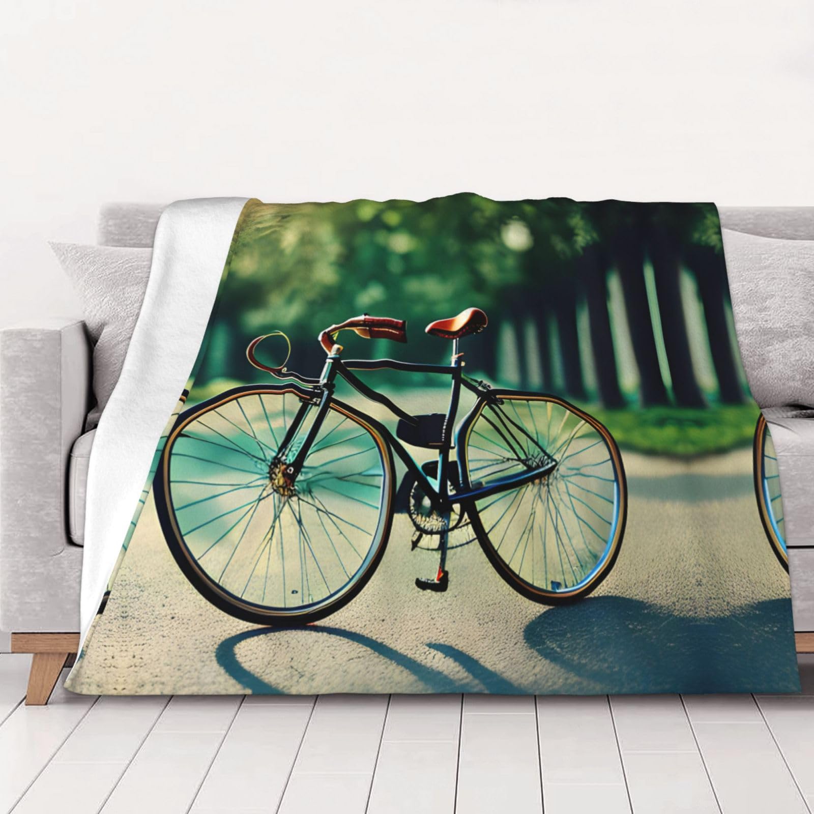 Couverture polaire flanelle douce 203 x 152 cm jeté de canapé imprimé vélo rétro